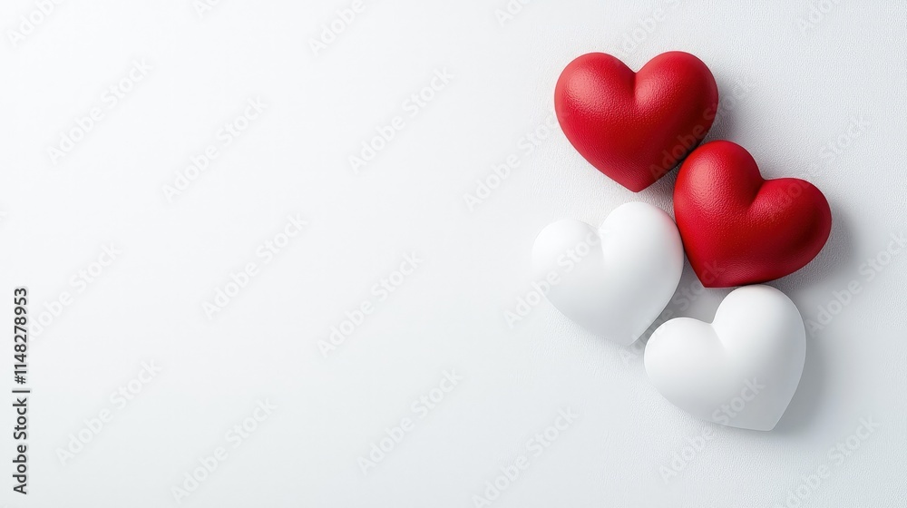 Two red and two white hearts on white background. Two red and two white hearts on white background.