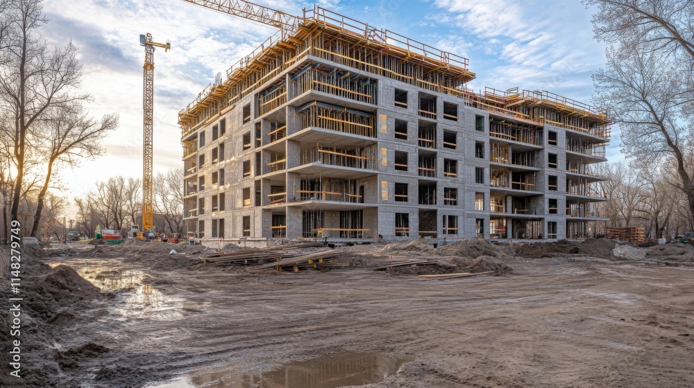 Construction site with a modern building under development Construction site with a modern building under development