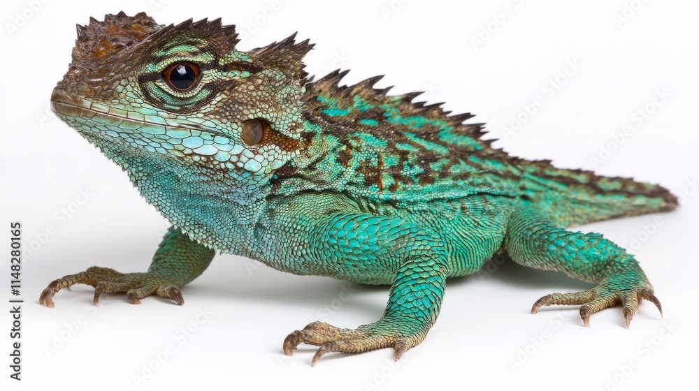 Fototapeta premium Vibrant Green Lizard Reptile Closeup Studio Shot