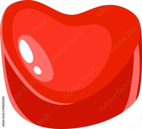 Glossy red heart shaped candy, adorned with vibrant highlights, symbolizes love, passion, and romance, making it an ideal treat for Valentine s Day or any romantic celebration