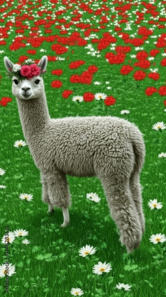 Naklejka premium Llama standing on a green grass field