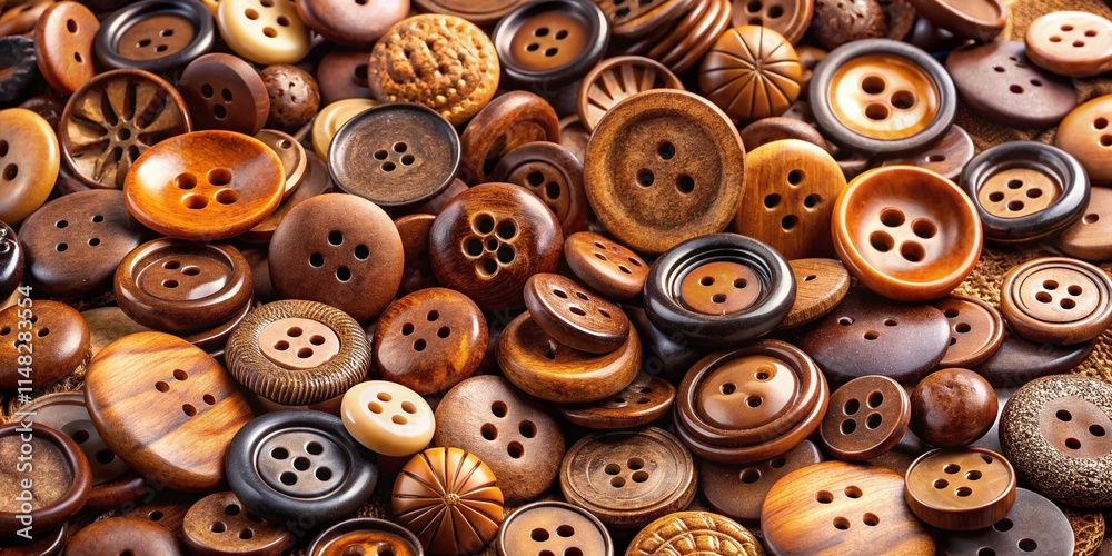 Obraz premium Panoramic Photography: Brown Button Collection, Vintage Buttons, Apparel Buttons, Sewing Buttons, Craft Buttons, Fashion Buttons, Close-up Button Photography