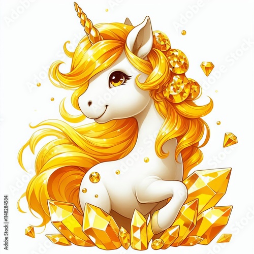 A unicorn with a topaz yellow coat representing joy and abundanc photo