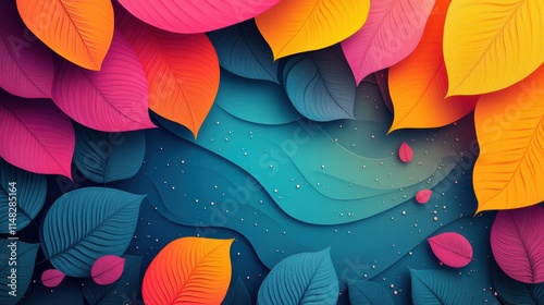 Vibrant and trendy flat design background in cartoon style, Features bold, vivid colors with a gradient palette (pink, orange, teal, and yellow) and abstract geometric shapes
