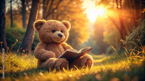 Panoramic Teddy Bear Reading Book - Adorable Generative AI Image