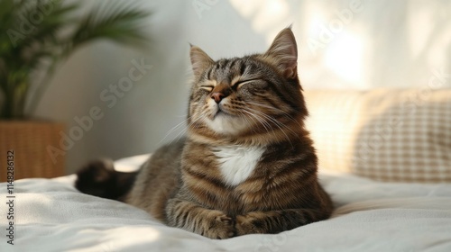 Wallpaper Mural A charming grey cat winking from above a banner, isolated on a simple white background, offering a playful tone and whimsical touch to any design Torontodigital.ca