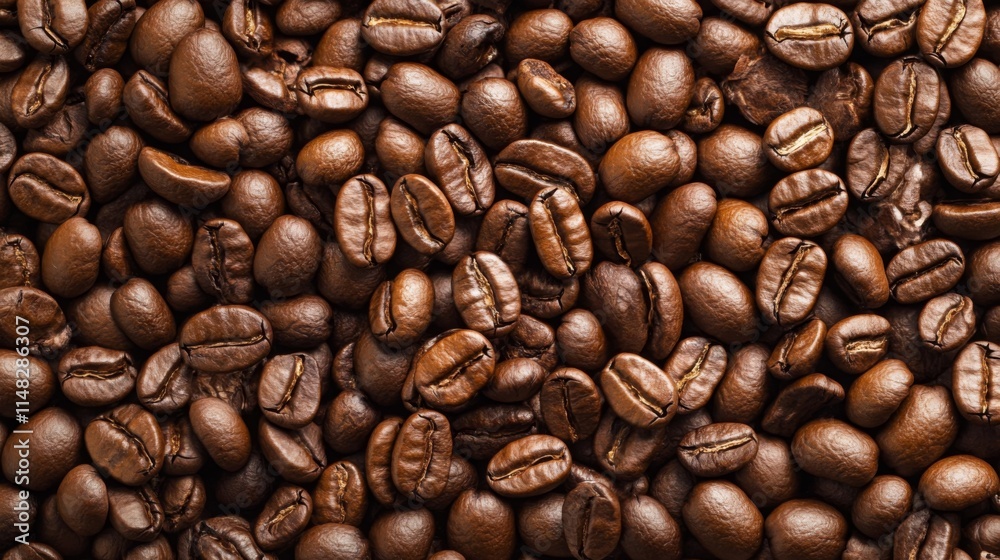 Obraz premium Heap of coffee beans scattered on a wooden table