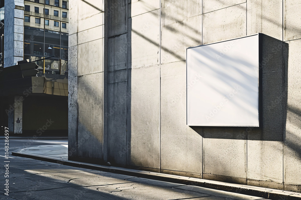 Fototapeta premium Wall Mounted Sign on Building Mockup Sign Board Mockup on Building Wall Signage Mockup on Building Wall Billboard Sign Mockup Large Roadside Sign Board For Advertisement Roadside Billboard Sign