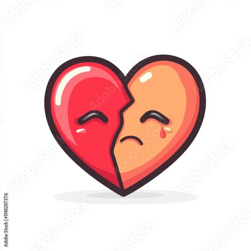 A broken heart with sad faces on each side, cartoon-style vector illustration logo design for Valentine's Day. Vector illustration on a white background.