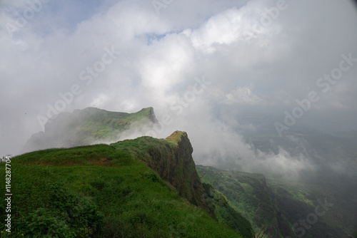 Cloud inversion seen at Kulang fort, Sahyadri mountain range, Kulang Fort, Maharashtra