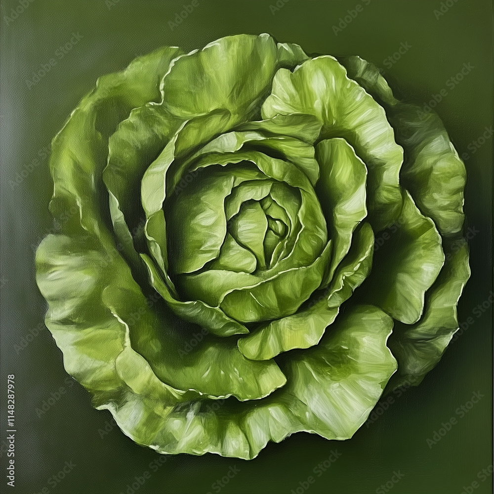 Obraz premium Enjoy the Tender Freshness of Lettuce on a Deep Green Background