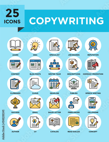 Copywriting icon collection set. Containing design writing, copywriting, online, copywriter, creative, person, professional	