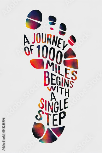 A vector illustration of a footprint symbol on a banner, with a red design for journey and visual a trip of 1000 miles begins with a single step. t shirt design style