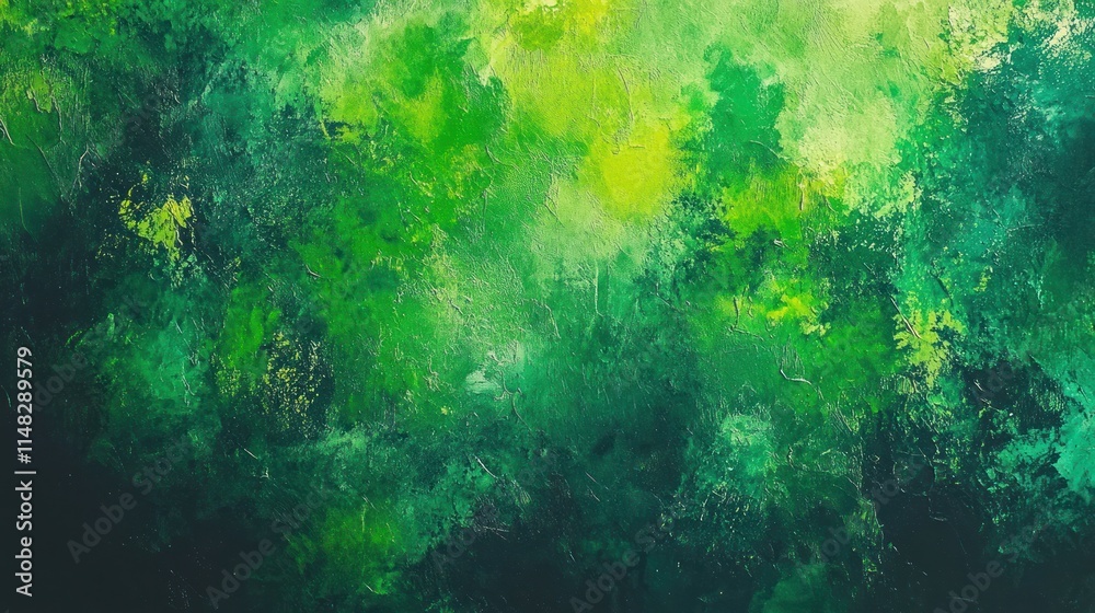 Abstract green watercolor painting with texture and vibrant color variations.