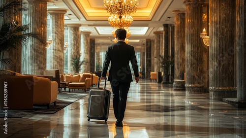 Elegant Man Walking in Hotel Lobby