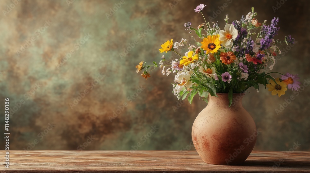 Beautiful Flower Arrangement in Rustic Vase Beautiful Flower Arrangement in Rustic Vase