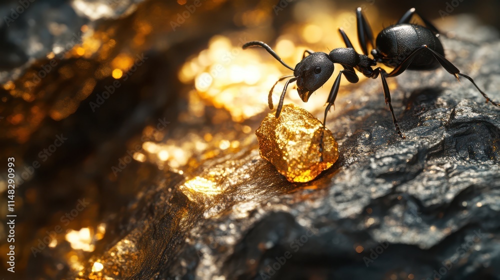 Close-Up of an Ant Interacting with Shiny Stones in a Natural Setting, Capturing the Tiny Details of Nature. Discover the Beauty Found in Small Creatures and Rocks. Close-Up of an Ant Interacting with Shiny Stones in a Natural Setting, Capturing the Tiny Details of Nature. Discover the Beauty Found in Small Creatures and Rocks.