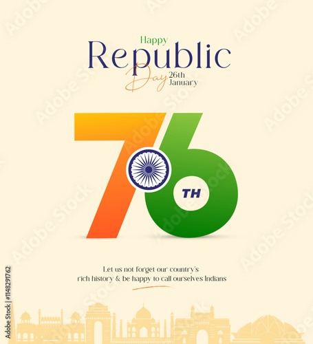 26 January 76th Indian Republic Day Social Media Post, Republic Day Poster, Banner, Web Banner, Greeting Card, Status, Sale Banner photo