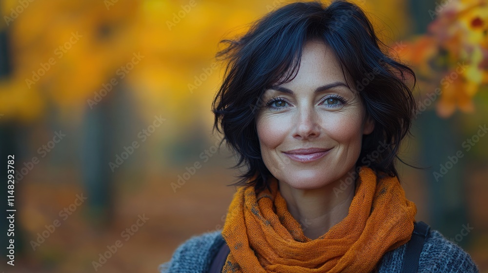 Beautiful smiling woman enjoying autumn colors in nature