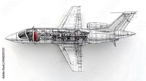 Realistic Illustration of a HondaJet Aircraft Technical Blueprint