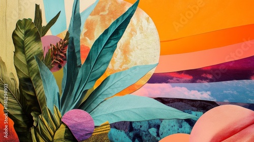 Artistic handmade collage featuring cutout shapes, layered textures, and vibrant colors forming a visually striking composition full of creativity and organic design