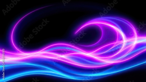 Neon Waves of Light.  Vibrant Abstract. Ideal Desktop Background or Wallpaper