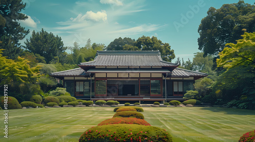 Fototapeta Naklejka Na Ścianę i Meble -  Traditional Chinese Pavilion by a Garden Lake in Summer Park