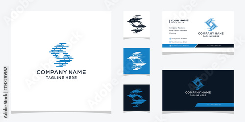 letter S data network technology logo design, business card vector template