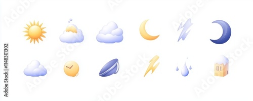 Charming Weather Icons Set, A Colorful Collection of Daily Weather Symbols