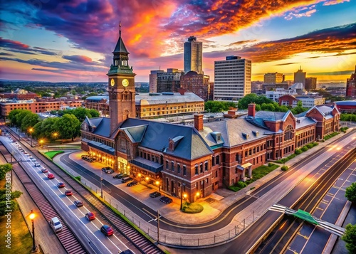 Providence Railroad Station Aerial View: Downtown Providence RI Architecture, cityscape, Rhode Island train station photo