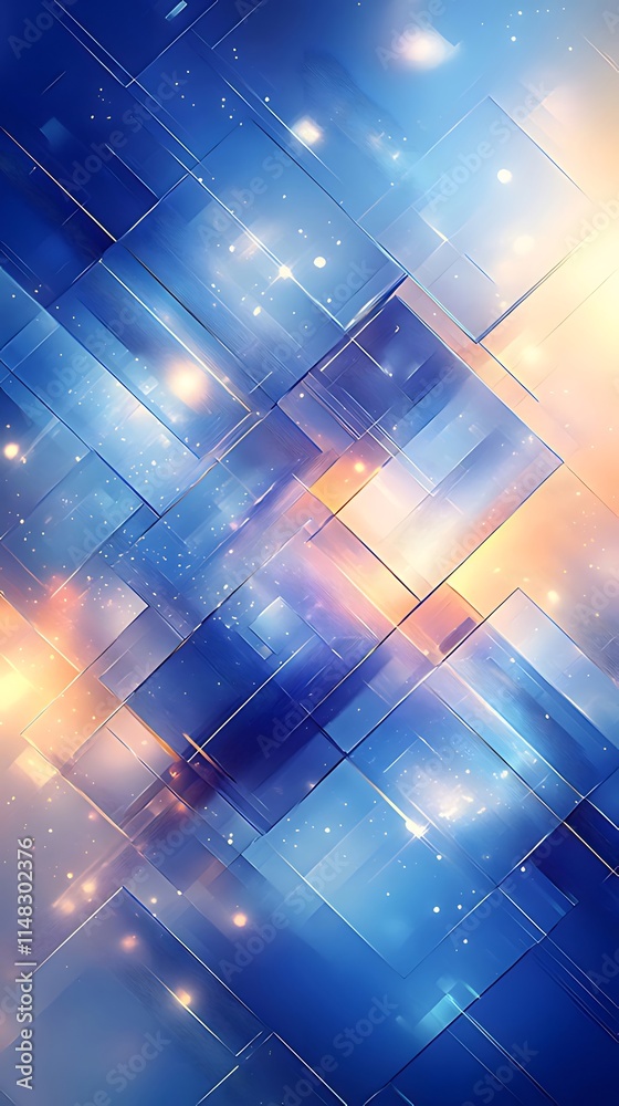 Abstract background with blue and orange geometric shapes and glowing lights. Abstract background with blue and orange geometric shapes and glowing lights.