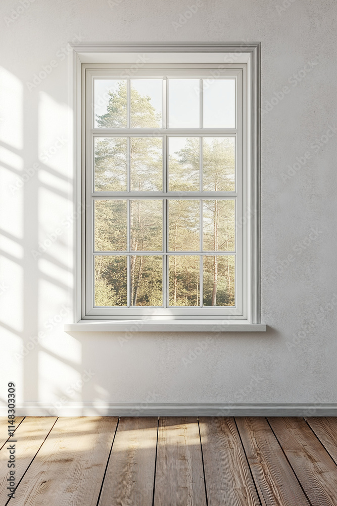 Fototapeta premium White wooden window in a bare wall.