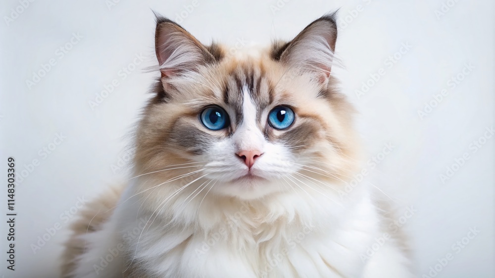 Ragdoll Cat Photography: Pristine White Background, Charming Pose Ragdoll Cat Photography: Pristine White Background, Charming Pose