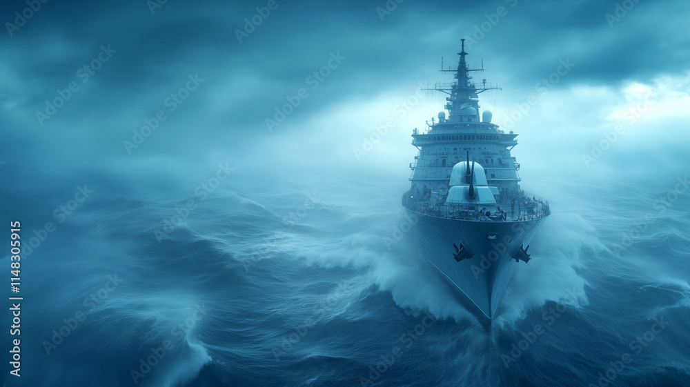 Stormy seas and a powerful ship navigate rough waters Stormy seas and a powerful ship navigate rough waters
