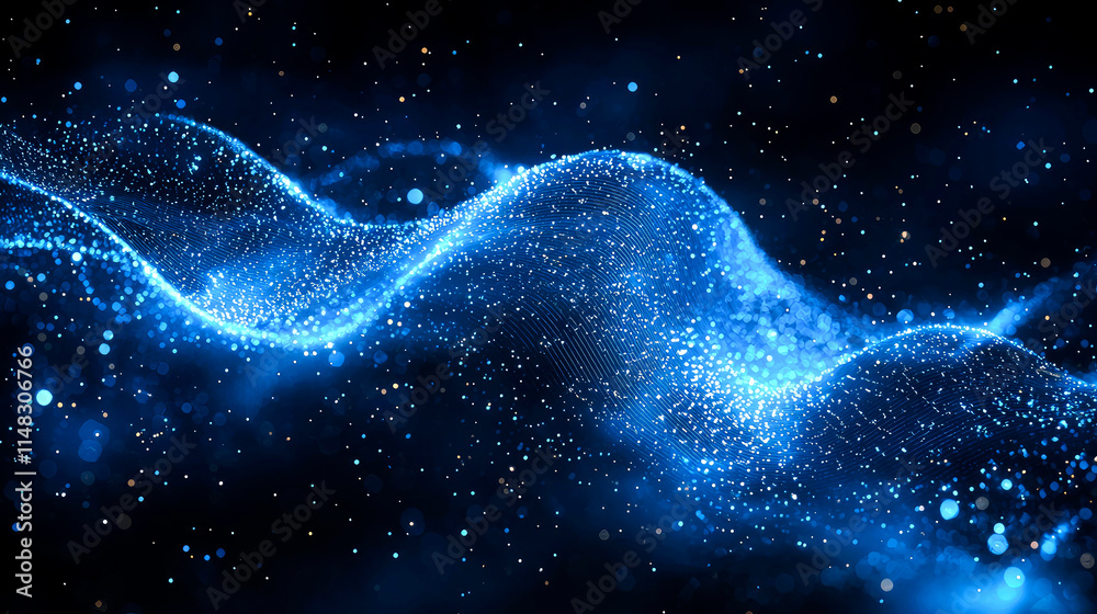 Naklejka premium Abstract blue glowing wave particle motion.