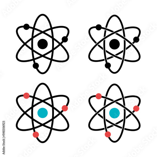 Atom symbols isolated set. Atomic structure icons.   Scientific atomic shapes. Atom icon, Atom or proton nucleus, science technology, nuclear atom. Icon nucleus. atom icon, nucleus icons.