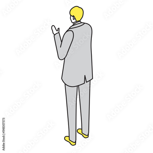 アイソメトリック_スーツ姿で立っている男性のイラスト