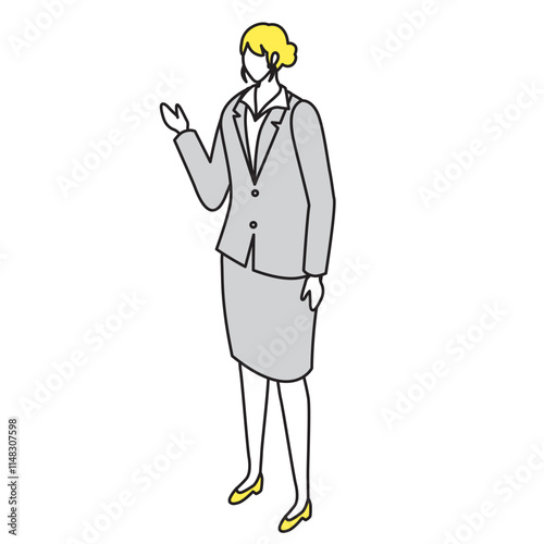 アイソメトリック_立っているスーツ姿の女性のイラスト