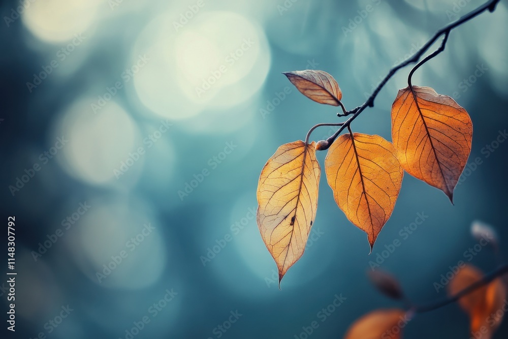 Dried leaves hang on a branch against a blurred background Dried leaves hang on a branch against a blurred background