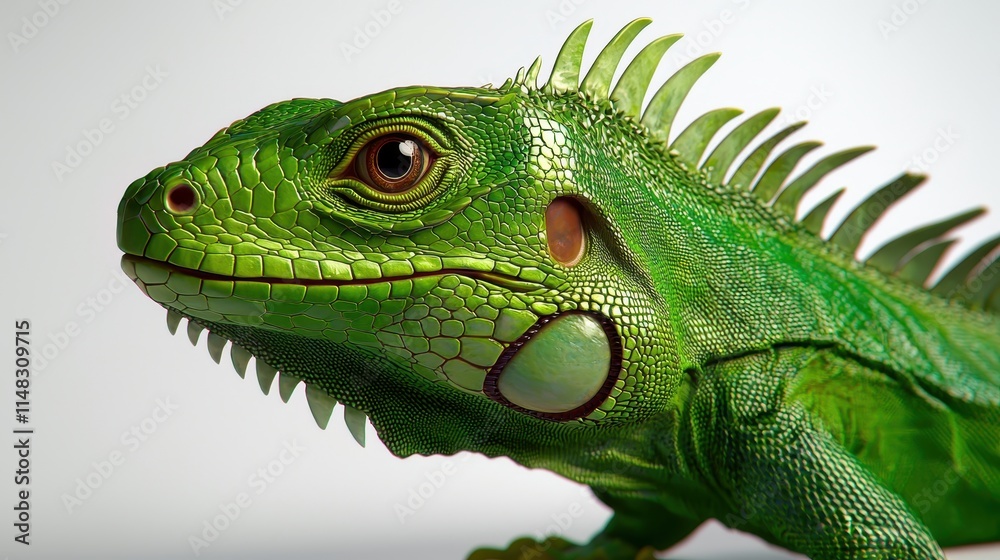 Lifelike Green Iguana with Intricate Scales and Detailed Features on a White Background Lifelike Green Iguana with Intricate Scales and Detailed Features on a White Background
