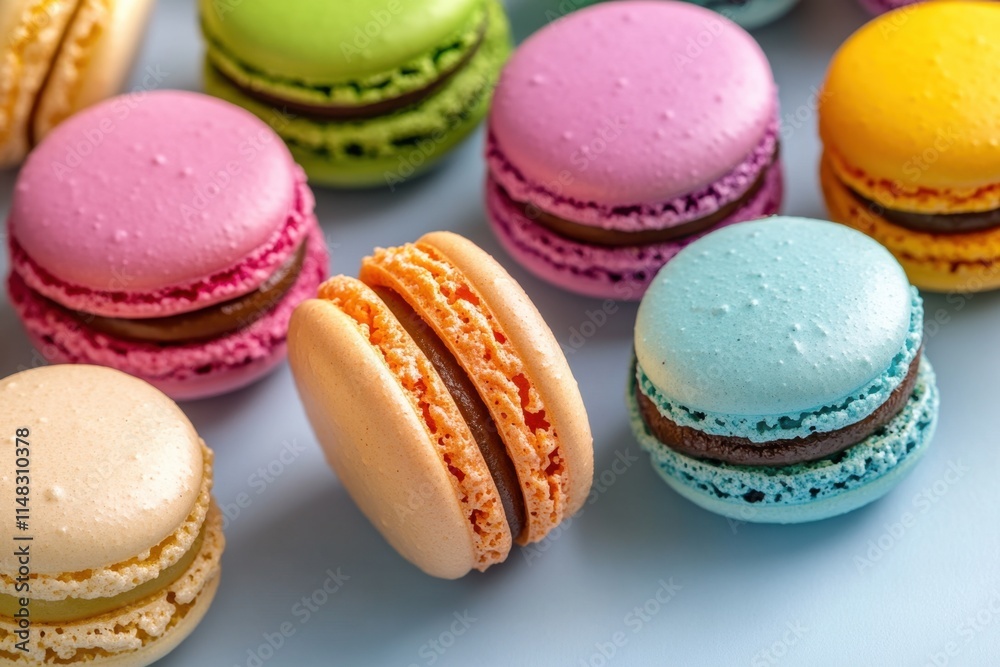 Fototapeta premium Colorful Macarons Arranged on a Light Blue Background