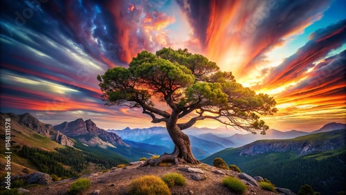 Resilient Tree Surreal Landscape Photography - Deforestation, Mountain, Sky, Nature photo