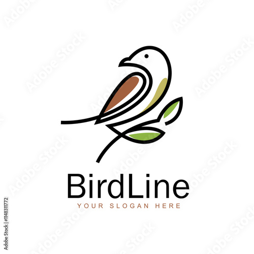 line art sparrow or finch bird logo vector illustration design, minimalist bird icon symbol photo