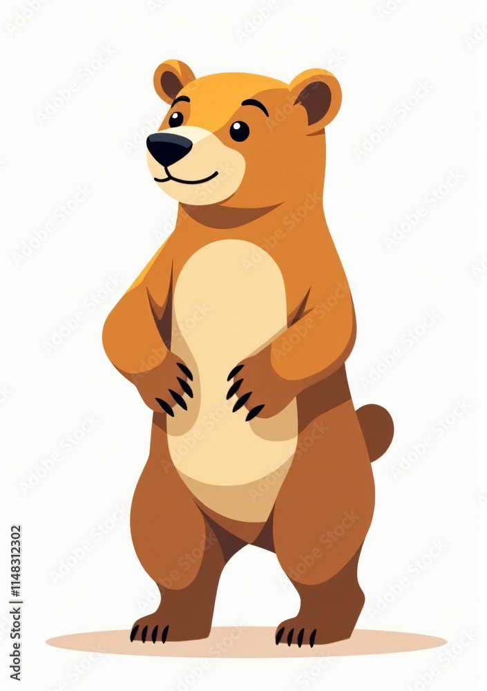 Fototapeta premium Adorable Baby Bear in Playful Pose, Cartoon Forest Animal on White Background 
