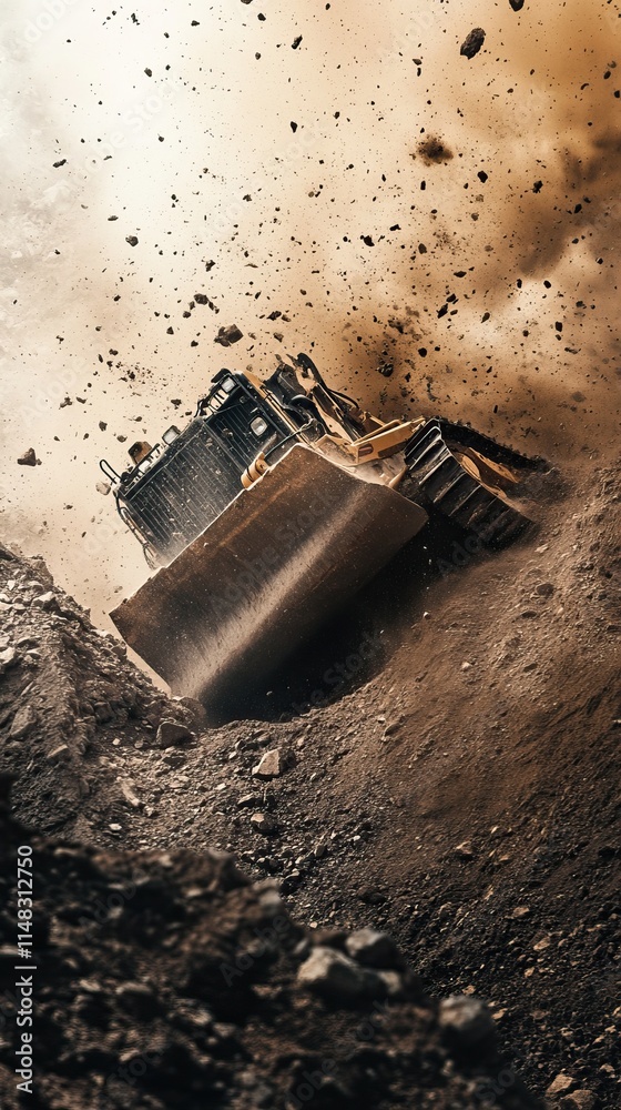 Bulldozer pushing dirt and rocks in a quarry. Bulldozer pushing dirt and rocks in a quarry.