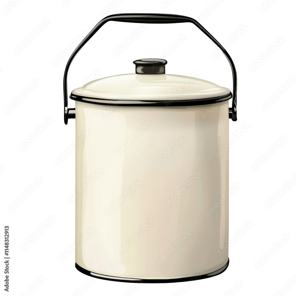 Cream Metal Bin with Black Lid and Side Handles Isolated on Transparent Background PNG Cream Metal Bin with Black Lid and Side Handles Isolated on Transparent Background PNG