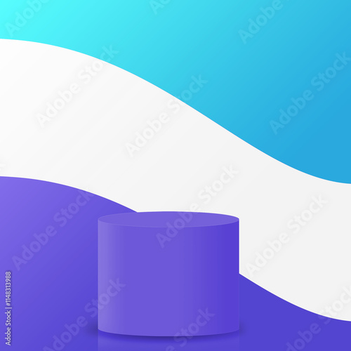 Minimalistic and abstract design featuring cylindrical podium with 3 colors harmonious blend background. Perfect mockup for your product presentation. Interior 3d render. Products presentation scene