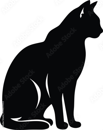 Perfectly Proportioned Solid Black Silhouette of a Cat with Sharp, Clean Edges