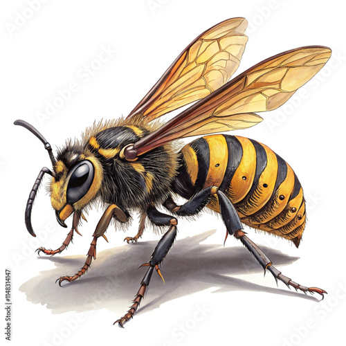 Asian Giant Hornet Vector Illustration with Detailed Anatomy