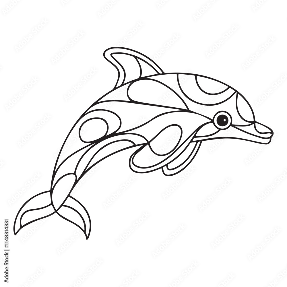 Fototapeta premium Cute cartoon dolphin, coloring page. Vector illustration